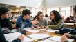 © Mr. Bolota - Students collaborating on a project at a wooden table in a library