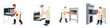 © Rizki - Vector illustrations set of professional male and female bakers baking bread and croissants in various commercial ovens on a white background.