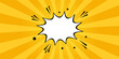 © Hanofa Febriyanti - Pop art comic book background featuring blank explosion speech bubble over yellow sunburst rays. Vibrant vector illustration with halftone dot pattern texture, perfect for retail sale banner, creative