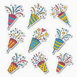 © prodip7795 - Colorful exploding party poppers with confetti and streamers sticker collection each popper features unique patterns and colors hand drawn confetti celebration explosion colorful