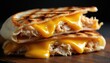 © Vadym - Warm chicken quesadilla stuffed with pulled meat and melted cheese. Grilled tortilla folded over chicken filling. Delicious cheesy tex-mex food.