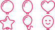© Sadhin - Set of diverse balloon shapes including round heart star and smiley face outline vector icons.