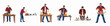 © Limo - Set of illustrations featuring various men in casual attire carving roasted turkey for a Thanksgiving or holiday dinner celebration.
