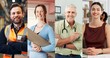 © peopleimages.com - Portrait, people and happy in collage for career choice, industry or expertise in workplace with a smile. Men, women and professional with pride for growth, montage and business with confidence