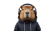 © ali - Capybara wearing headphones and hoodie looking straight