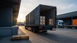 © Tuhin - Freight truck with open container loaded with boxes at warehouse dock during sunset