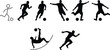 © Mdjillur - Soccer player silhouettes in action on white background with various poses and moves