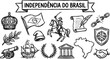 © pixsource - Brazilian Independence Day Historical Symbols Doodle Set. Black  White Hand Drawn Line Art Icons for Brazil National Holiday  Patriotism.