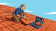 © Harno Suwito - Female roofer working on a residential tiled roof. EPS Editable. Vector Illustrations.