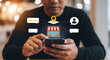 © MdAmin - Man managing local business marketing strategy and customer reviews on smartphone