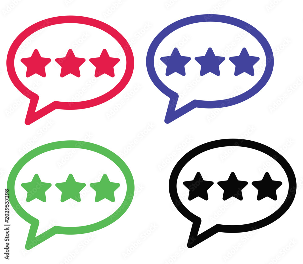 Customer feedback rating icons with three stars in speech bubbles の ...