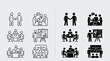 © Book - Outlined and solid business icons handshake meeting presentation collaboration teamwork chart discussion corporate communication professional interaction productivity success