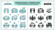 © Book - Modern business icons outline and solid teamwork collaboration handshake meeting presentation brainstorming corporate communication professional interaction productivity success