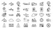 © Muhamad - Collection of Airport Icons and Symbols Representing Travel, Flights, and Transportation Elements with Departure and Arrival Information