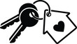 © Meow - Black silhouette keys with heart shaped tag for love home concept