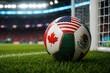 © Creative - Soccer ball with flags of usa, canada and mexico on stadium grass