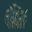 © Thiga.project - Golden Line Art Wildflowers and Meadow Grasses, Elegant Botanical Illustration Vector on Dark Background