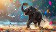 © AkmalArtantuk - Elephant Juggling Plates on a Colorful Beach