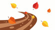 © botar - Autumn leaves fall on a winding brown path, white background