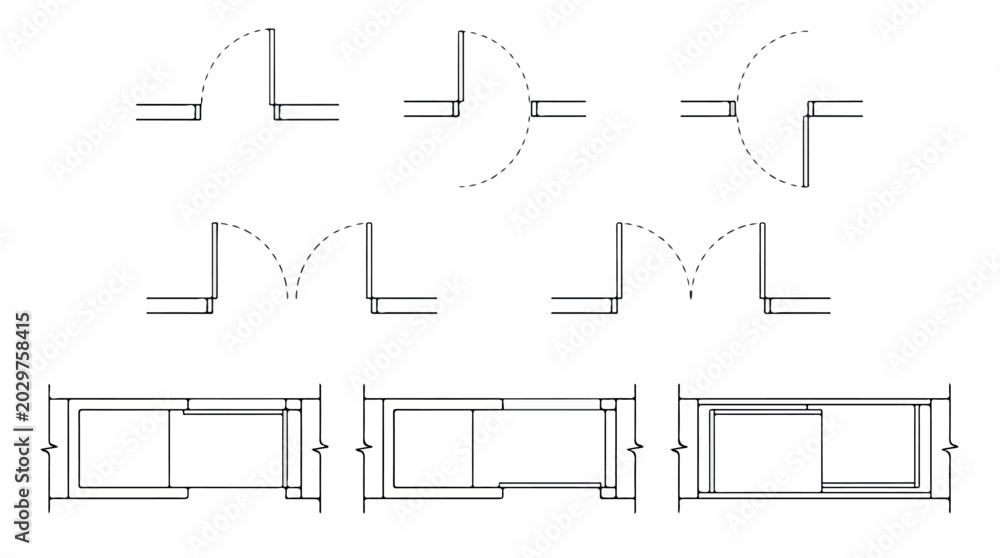 Architectural floor plan symbols for doors and windows, technical CAD ...