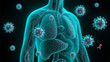 © 波 刘 - Viral infection causing chronic disease. Hepatitis viruses, influenza virus H1N1, Flu, cell infect organism, aids. 3d illustration