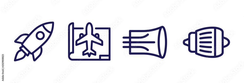 Aviation and Aerospace Icons Set — Rocket, Flight Map, Speed Lines ...