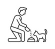 © Framezy - Person kneeling and feeding cat at bowl. morning pet feeding, care, routine, domestic scene. flat vector illustration.