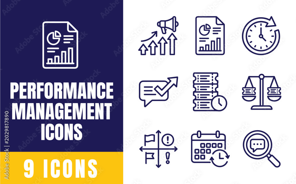 Performance Management Icons Set — Growth Chart, Analytics, Clock ...