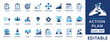 © SM -Studio - Action plan and project management solid icon set. Featuring symbols for strategy, roadmap, task execution, and progress tracking. Vector icons for business operations and corporate workflow.