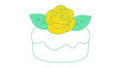 © Md Nazmul - Yellow rose flower vector icon on white cake with green leaves, colorful line illustration with editable stroke, adjustable stroke weight for customizable design, floral bakery graphic element.