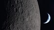 © Marcin Janiec - Gray dusty surface of the Earth's moon in space. Satellite point of view. Planet Earth globe in the distance. NASA Public Domain Imagery