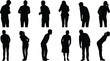 © MH Creative  - Silhouette set of people leaning forward and looking down, diverse male and female figures showing curiosity and observation in various poses vector graphic collection.