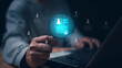 © krungchingpixs - Businessman using magnifying glass with virtual identity verification. Profile screening, digital background check, KYC verification, user authentication and global identity validation concept.