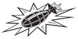 © Maisa - Graphic vector illustration of an exploding aerial bomb or projectile on a starry burst background with projectile explosive military explosion illustration conflict monochrome security