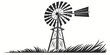 © Maisa - Windmill on grass field graphic silhouette with windmill countryside agriculture landscape silhouette illustration isolated structure building sustainability environment pastoral template