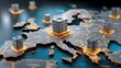© P.G - Detailed Visualization of Data Centers across Europe with Servers Representing Connectivity and Technology Infrastructure on a Digital Map