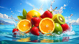 Fresh tropical fruits water splash