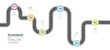 © Rovara Avora - Business Roadmap Timeline Infographic with 6 Milestones.  Modern Timeline diagram with road journey concept. Presentation vector infographic template.