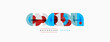 © antishock - Abstract geometric shapes create modern design. Blue, red, gray colors dominate composition. Minimalist style, clean lines present visual interest.