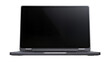 © Noah - Dark grey modern laptop computer open and displaying a black screen, isolated on transparent background