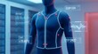 © P-Y-L  Art - Humanoid torso wearing smart vest with real-time physiological data displayed holographically, illustrates advanced wearable
