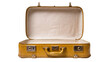 © Sofix - Vintage yellow suitcase with metal clasps and handle open and empty, isolated on transparent background