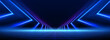 © klyaksun - Futuristic neon grid floor with glowing blue lines and perspective, abstract vector background with speed effect. Digital matrix texture, triangles with laser beams, and cyberpunk design
