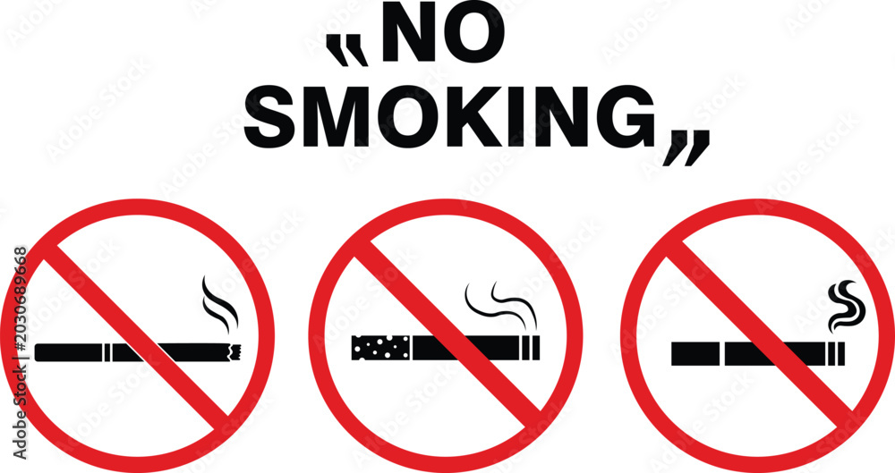 No smoking sign icons and warning symbols set with prohibited cigarette ...
