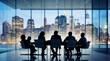 © Lira - Blurred silhouette of a business team having a meeting in a modern office with a city skyline