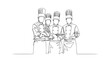© Yusuf - Team of chefs in uniform, continuous line drawing, restaurant staff, culinary professionals