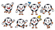 © Aillusionist - Cute soccer ball mascot character set with different poses, flags, trophy, running and cheering football cartoon icons on white background