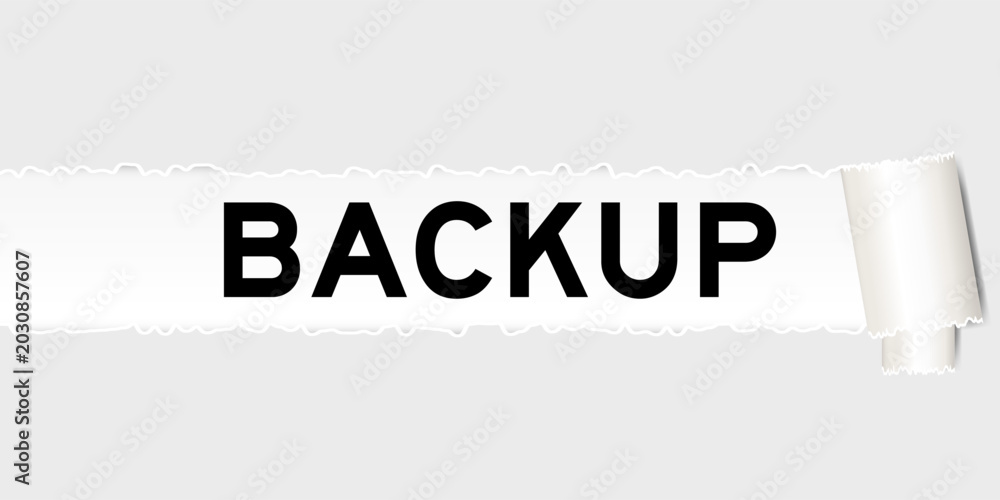 Ripped gray paper background that have word backup under torn part の ...