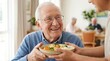 © hobonski - A happy person receiving a healthy meal served by a caregiver, highlighting nutrition, attentive support, and the importance of dining care in a comfortable environment.