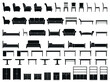 © kasun - Black and white collection of various furniture CAD blocks, including sofas, chairs, beds, and tables for architectural design